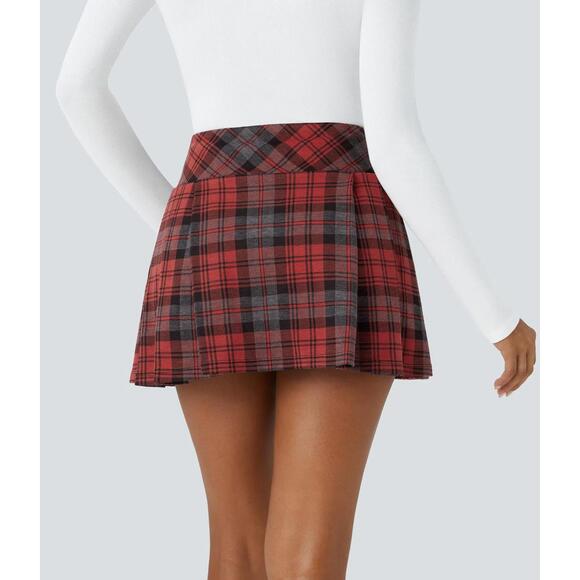 NWT Halara High Waisted Decorative Buckle 2-in-1 Plaid Pleated Mini Skirt - XS - Picture 2 of 11